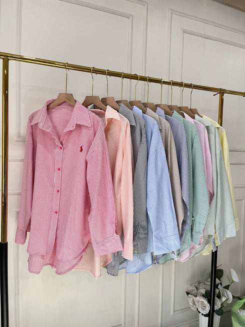 Women Stripes Collar Down Shirts